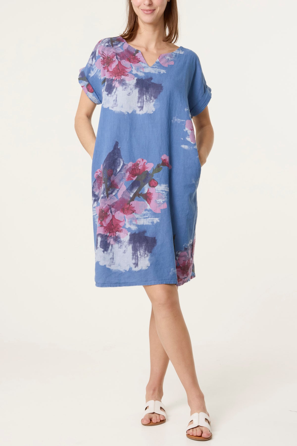 Floral Linen Tunic Mini Dress