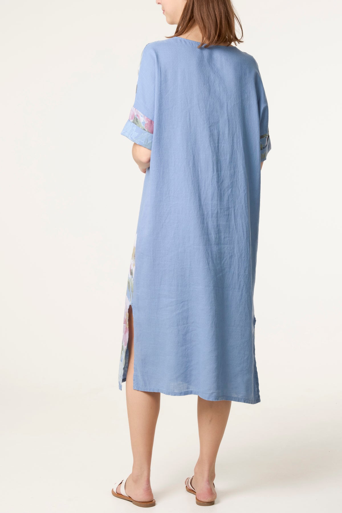 V-Neck Floral Linen Blend Dress