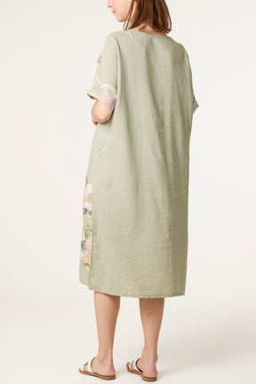 V-Neck Floral Linen Blend Dress