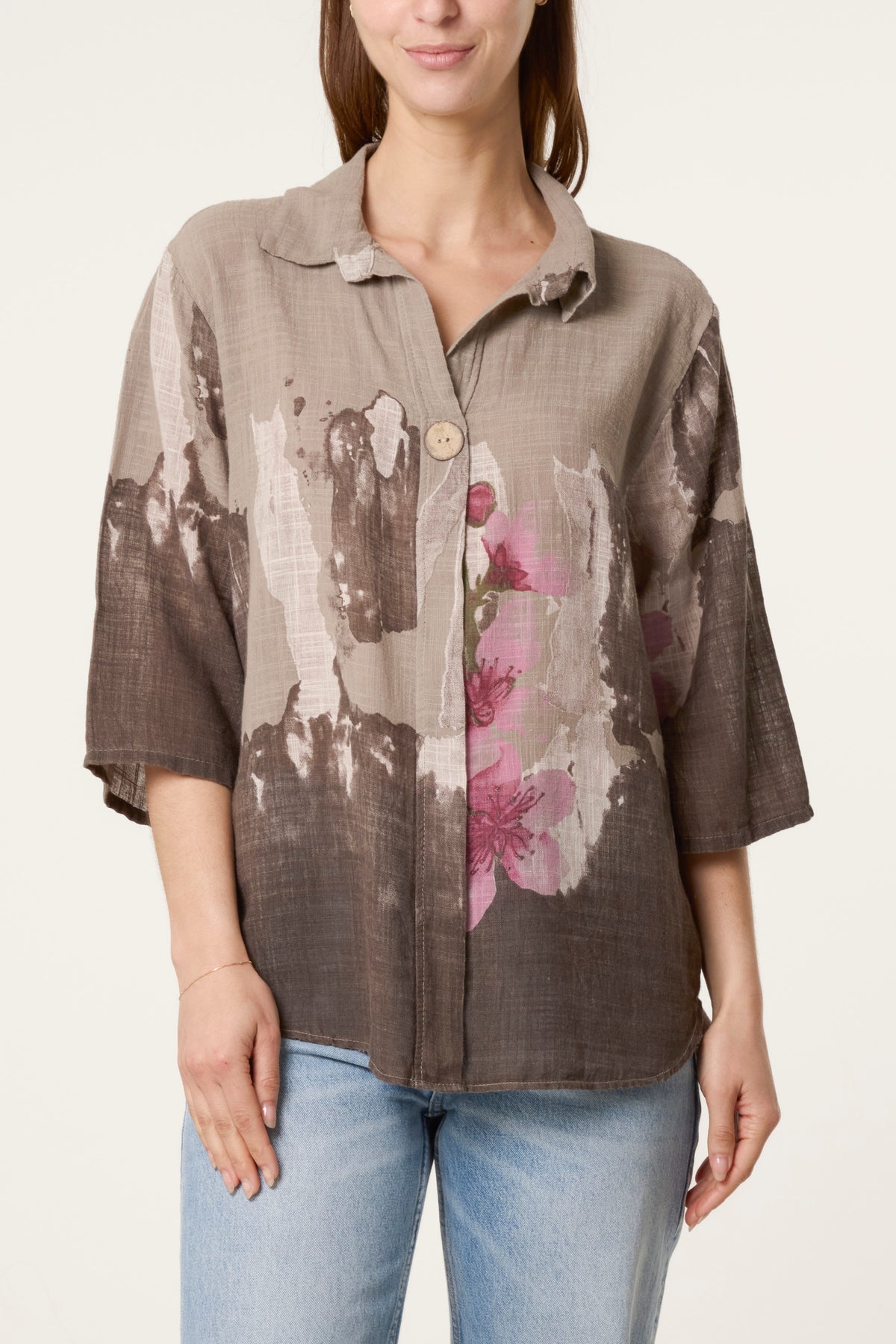 Floral Front Button Pure Cotton Blouse