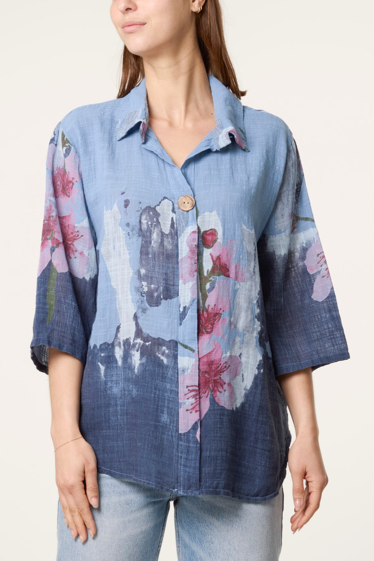 Floral Front Button Pure Cotton Blouse