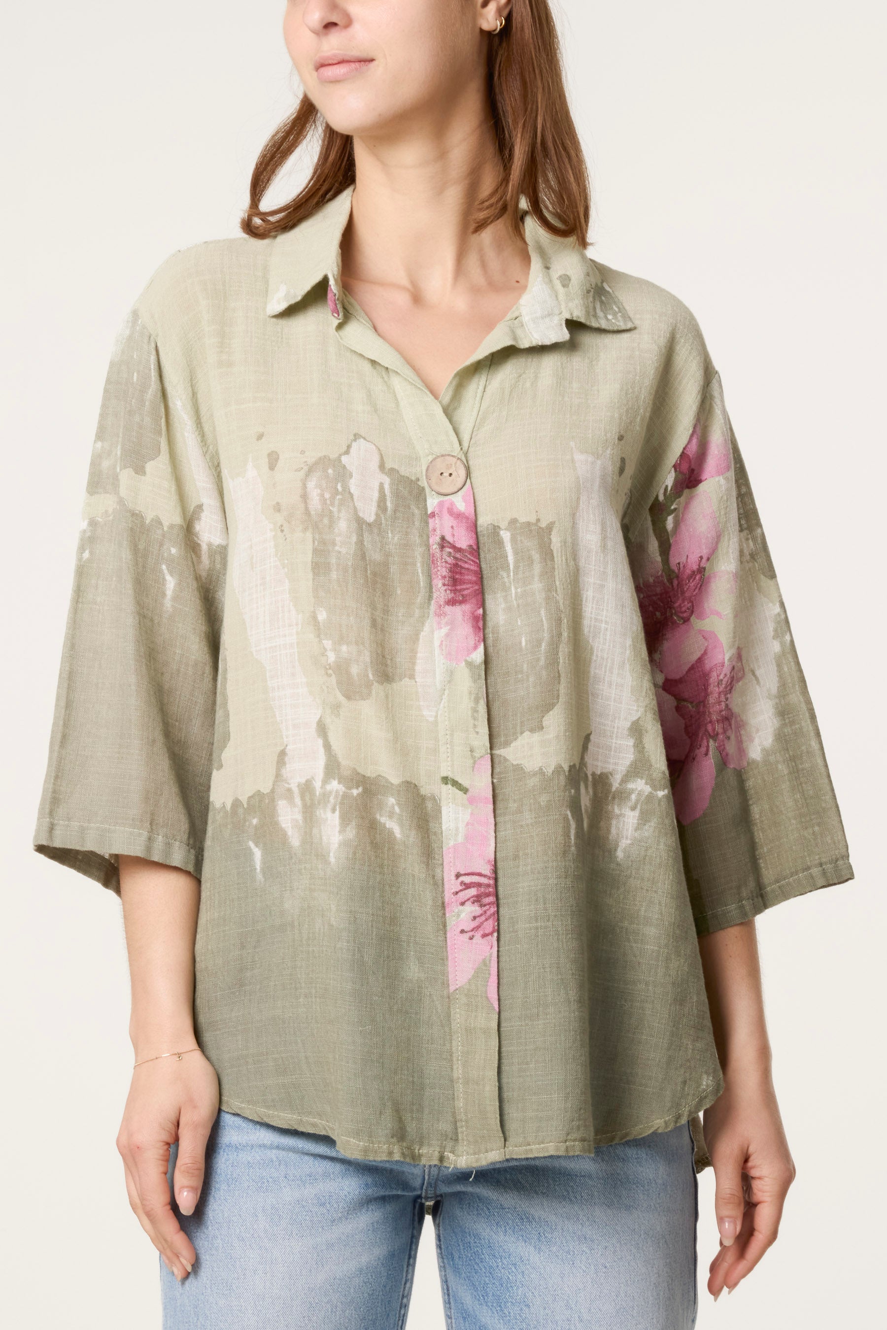 Floral Front Button Pure Cotton Blouse