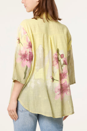Floral Front Button Pure Cotton Blouse
