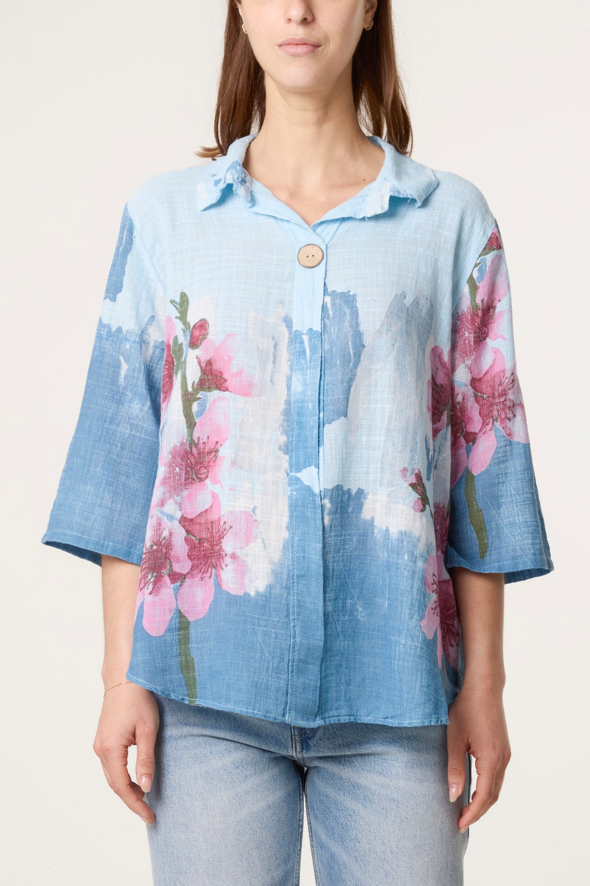 Floral Front Button Pure Cotton Blouse