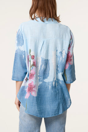 Floral Front Button Pure Cotton Blouse