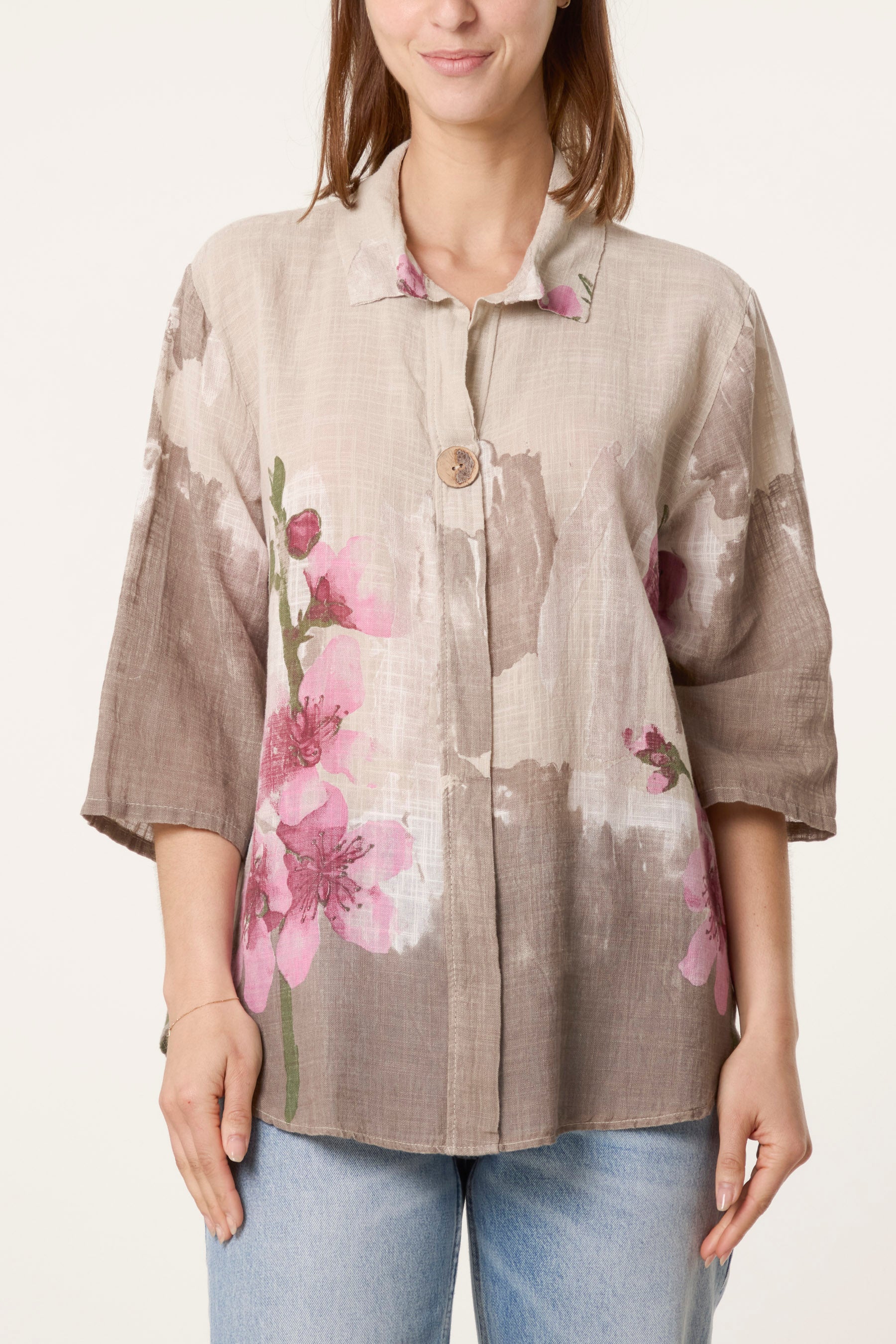 Floral Front Button Pure Cotton Blouse