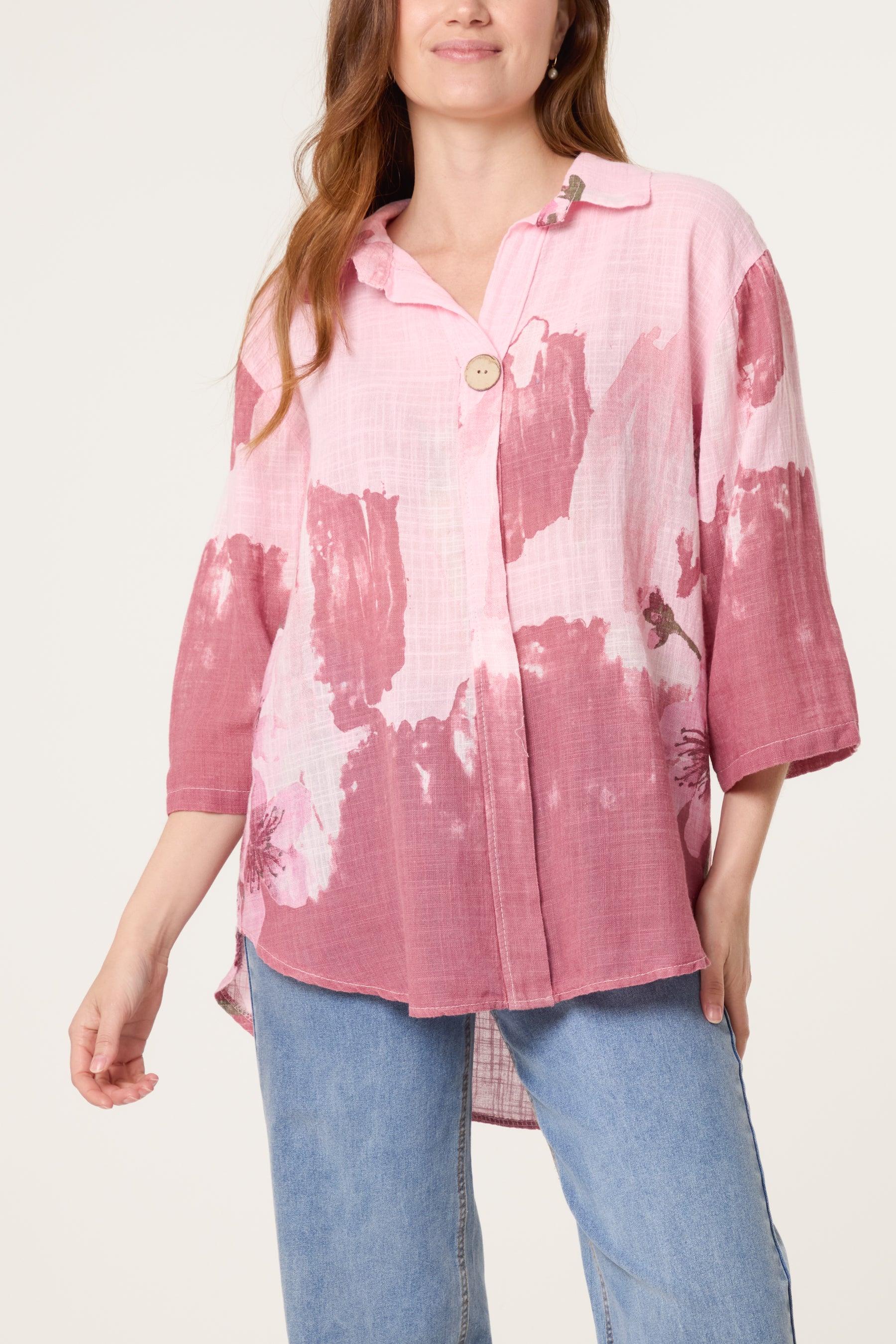 Floral Front Button Pure Cotton Blouse