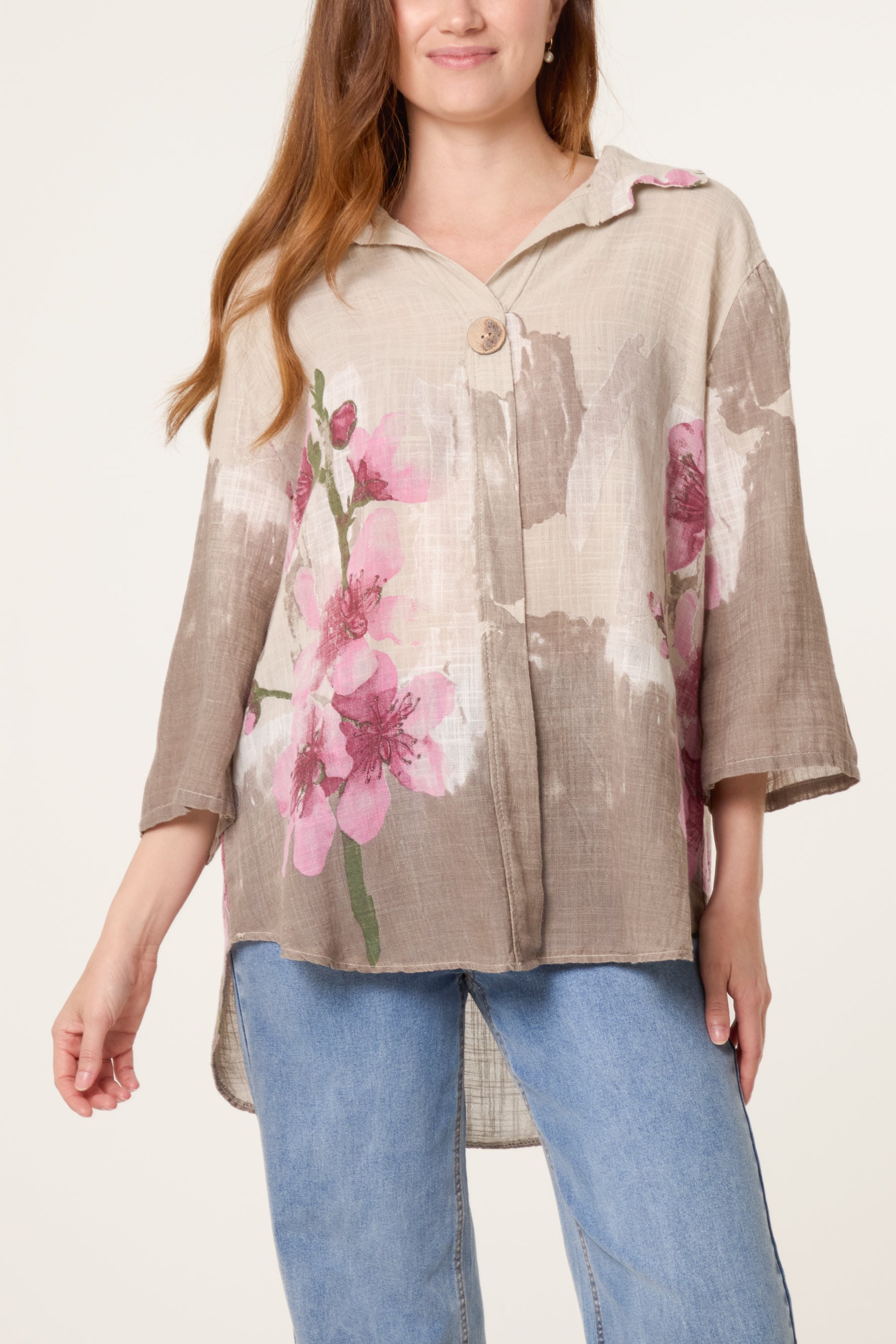 Floral Front Button Pure Cotton Blouse
