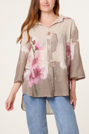 Floral Front Button Pure Cotton Blouse