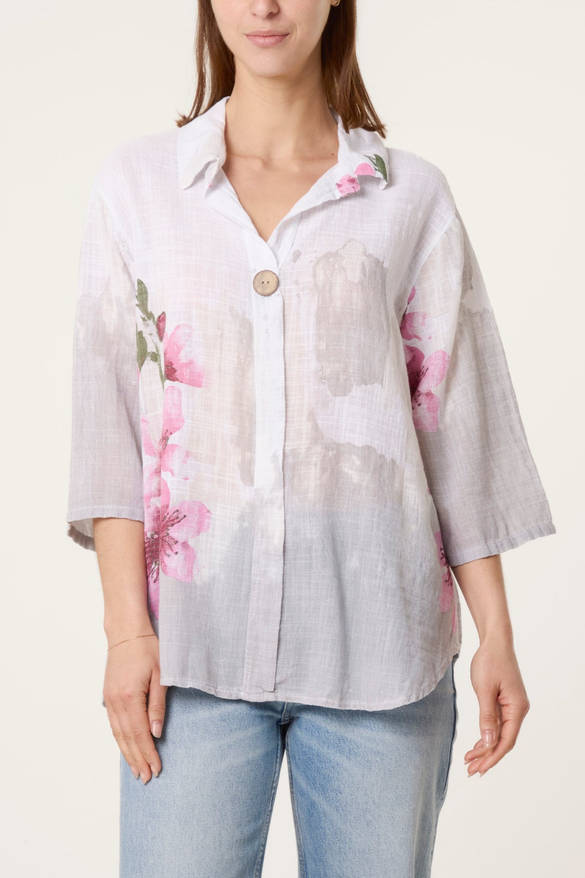 Floral Front Button Pure Cotton Blouse