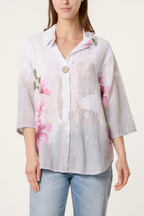 Floral Front Button Pure Cotton Blouse