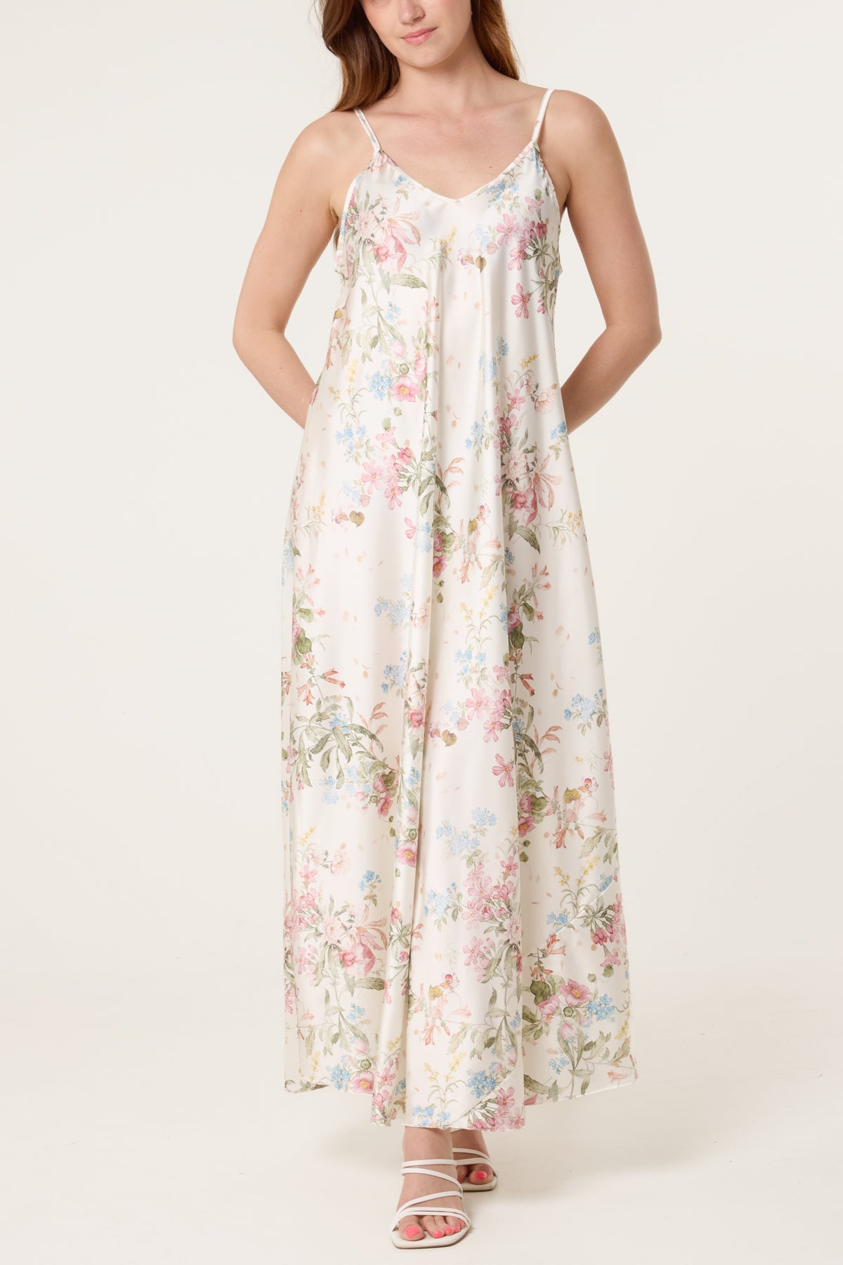 Botanical Flower Satin Cami Dress