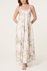 Botanical Flower Satin Cami Dress
