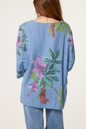 Tropical Floral Print Necklace Top