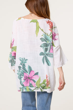 Tropical Floral Print Necklace Top