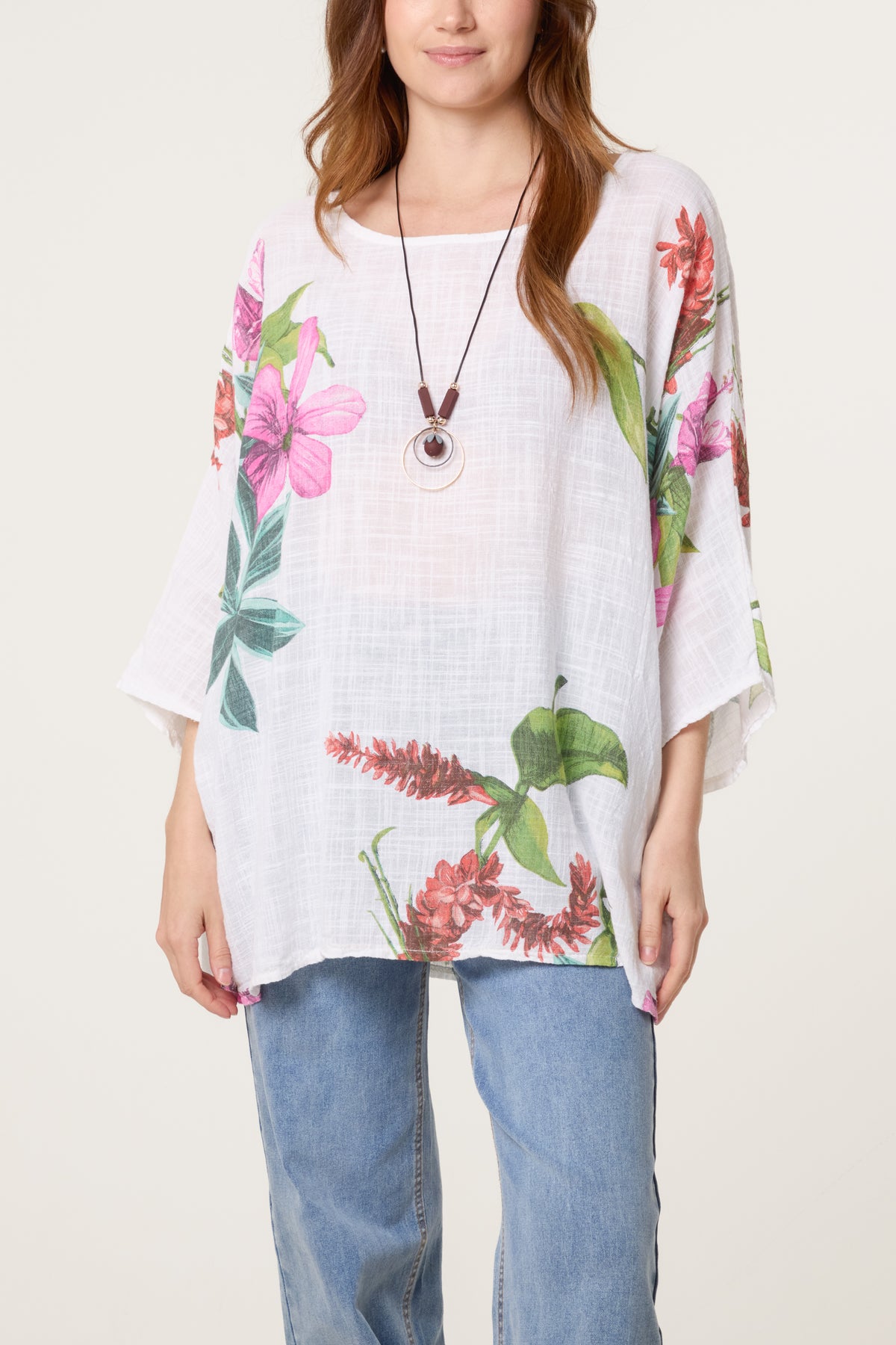 Tropical Floral Print Necklace Top