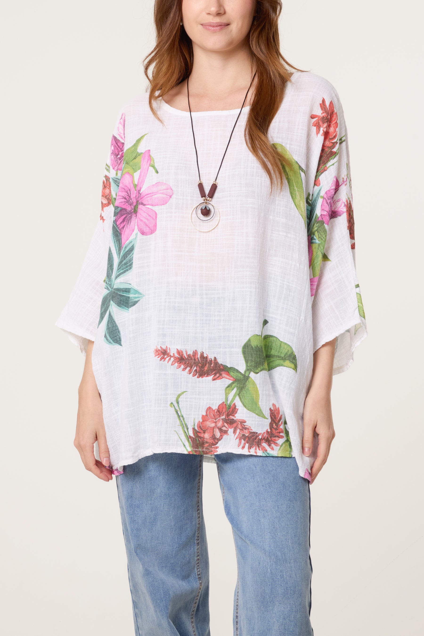 Tropical Floral Print Necklace Top