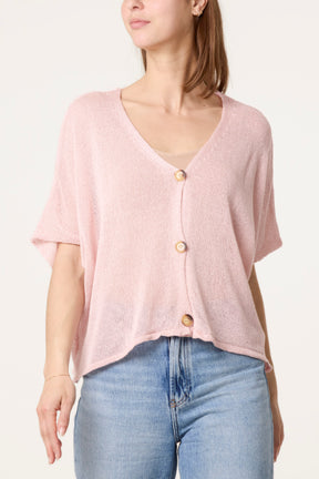 Fine Knit V-neck Short Sleeve Cardigan