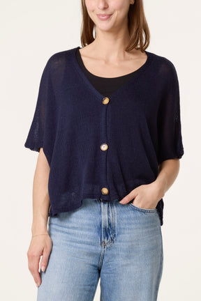 Fine Knit V-neck Short Sleeve Cardigan