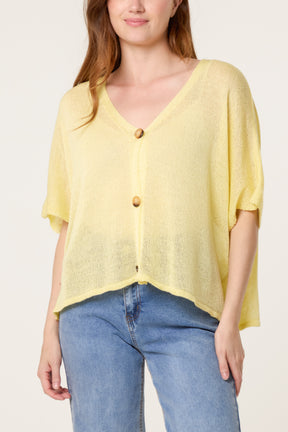 Fine Knit V-neck Short Sleeve Cardigan