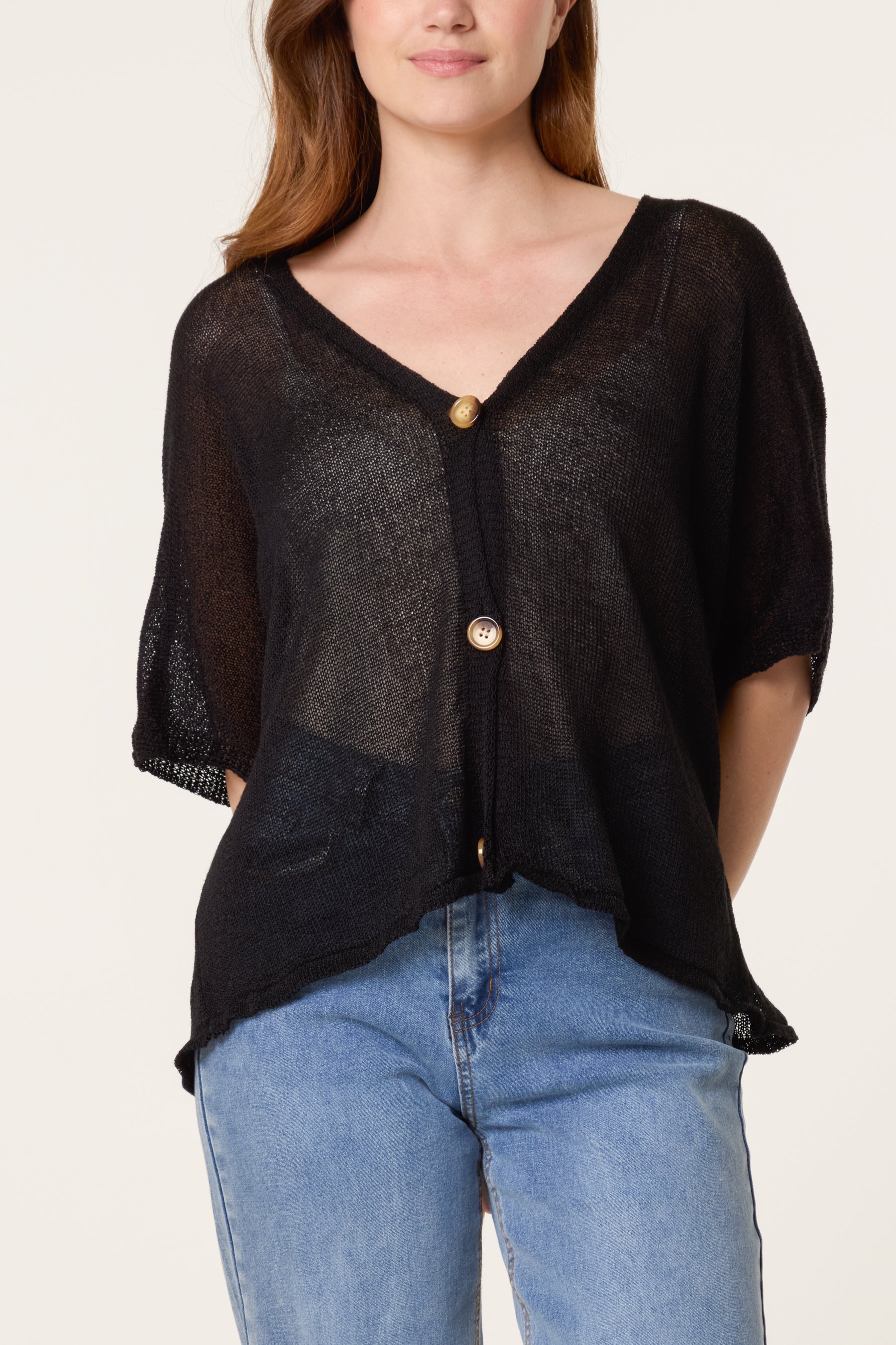 Fine Knit V-neck Short Sleeve Cardigan