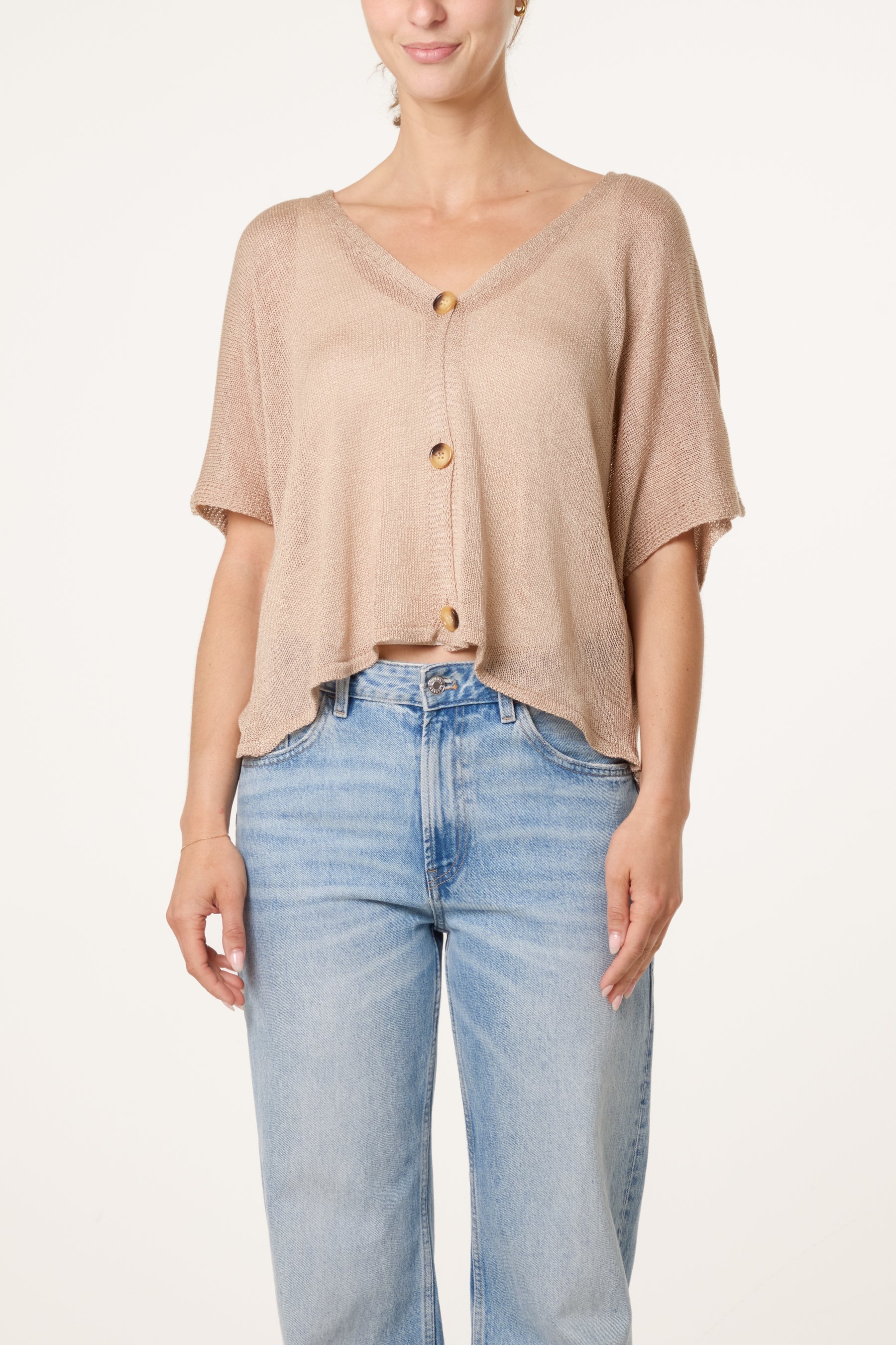 Fine Knit V-neck Short Sleeve Cardigan