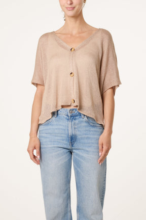 Fine Knit V-neck Short Sleeve Cardigan