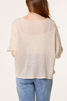 Fine Knit V-neck Short Sleeve Cardigan