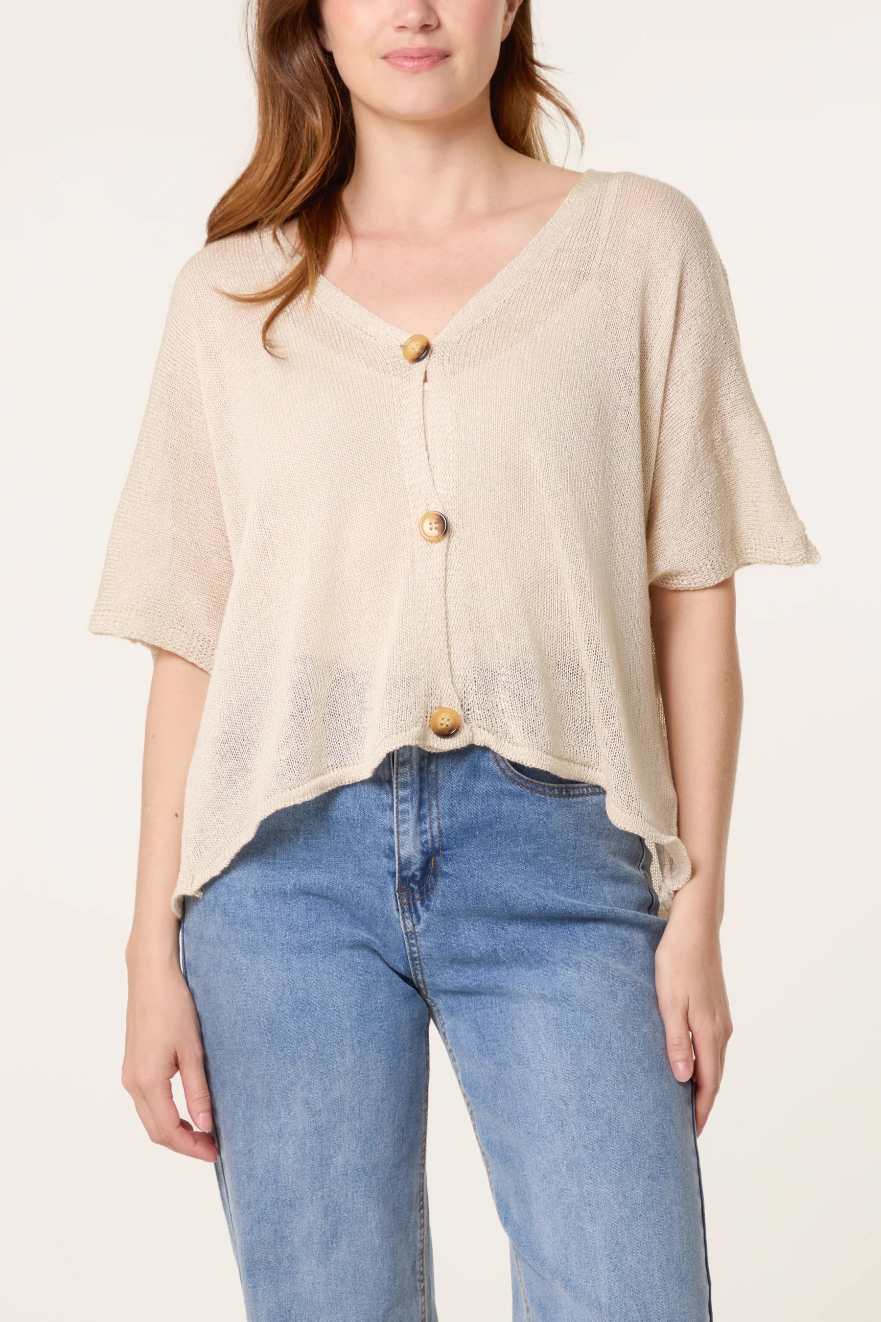 Fine Knit V-neck Short Sleeve Cardigan