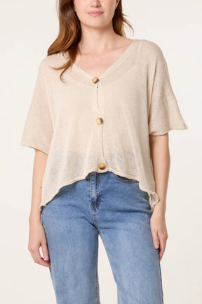 Fine Knit V-neck Short Sleeve Cardigan