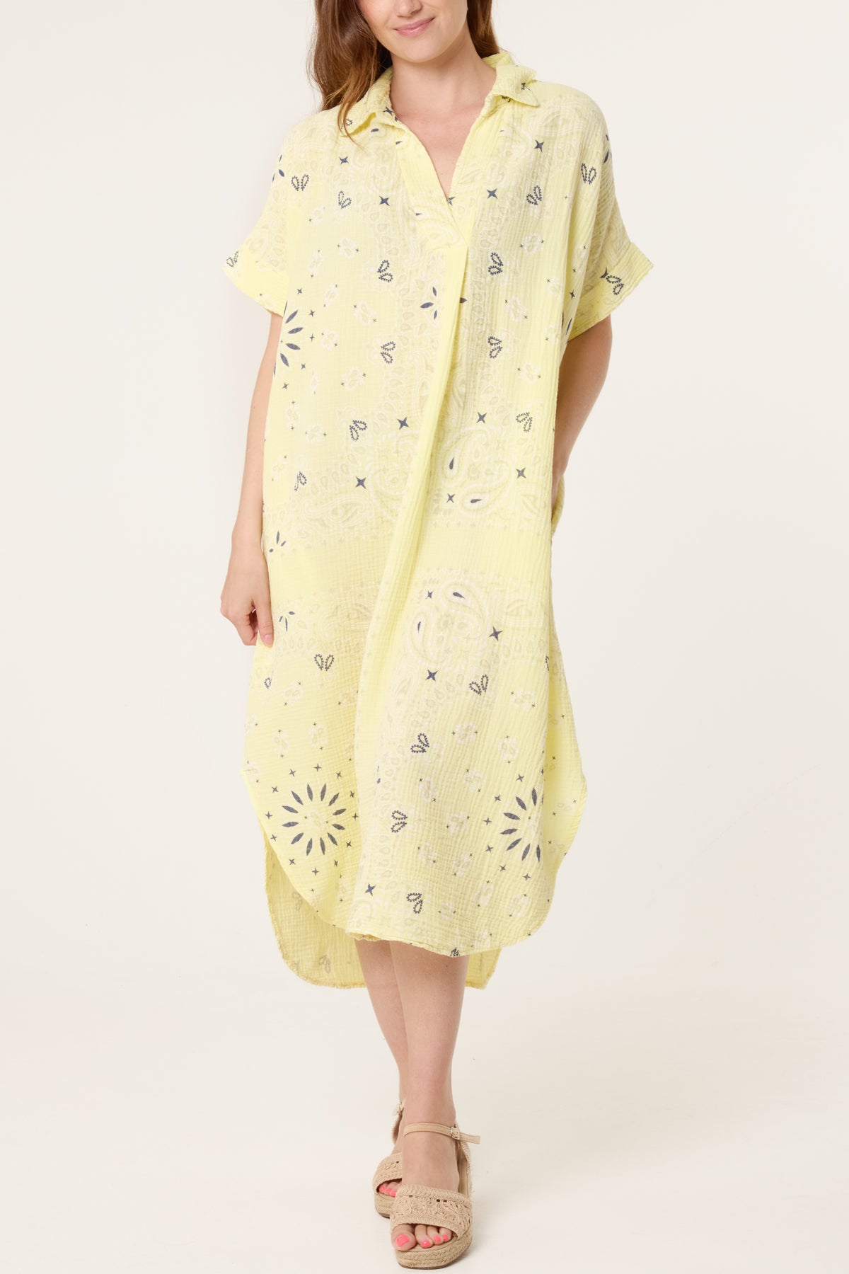 Bandana Print Cheesecloth Midi Dress