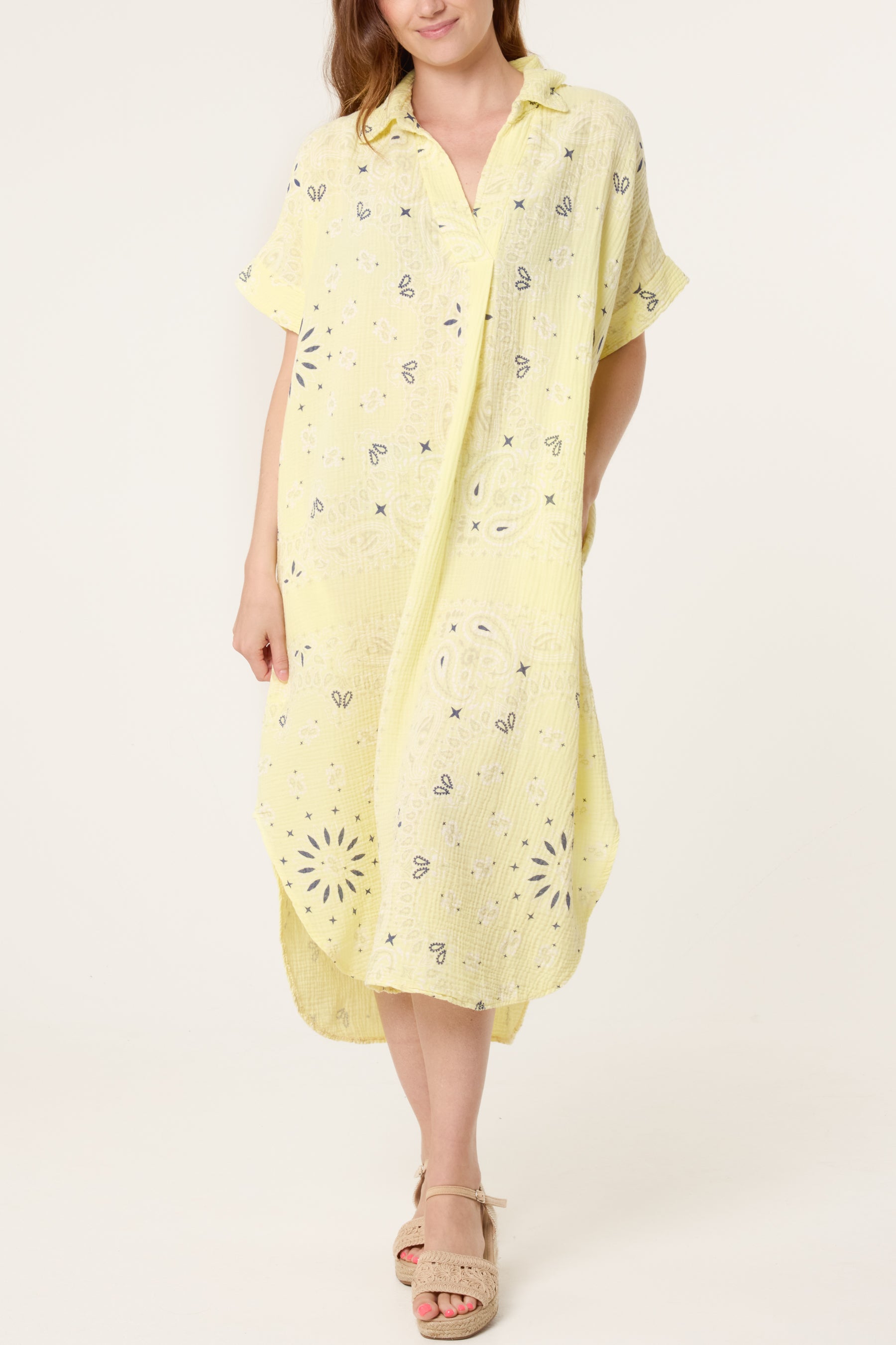 Bandana Print Cheesecloth Midi Dress