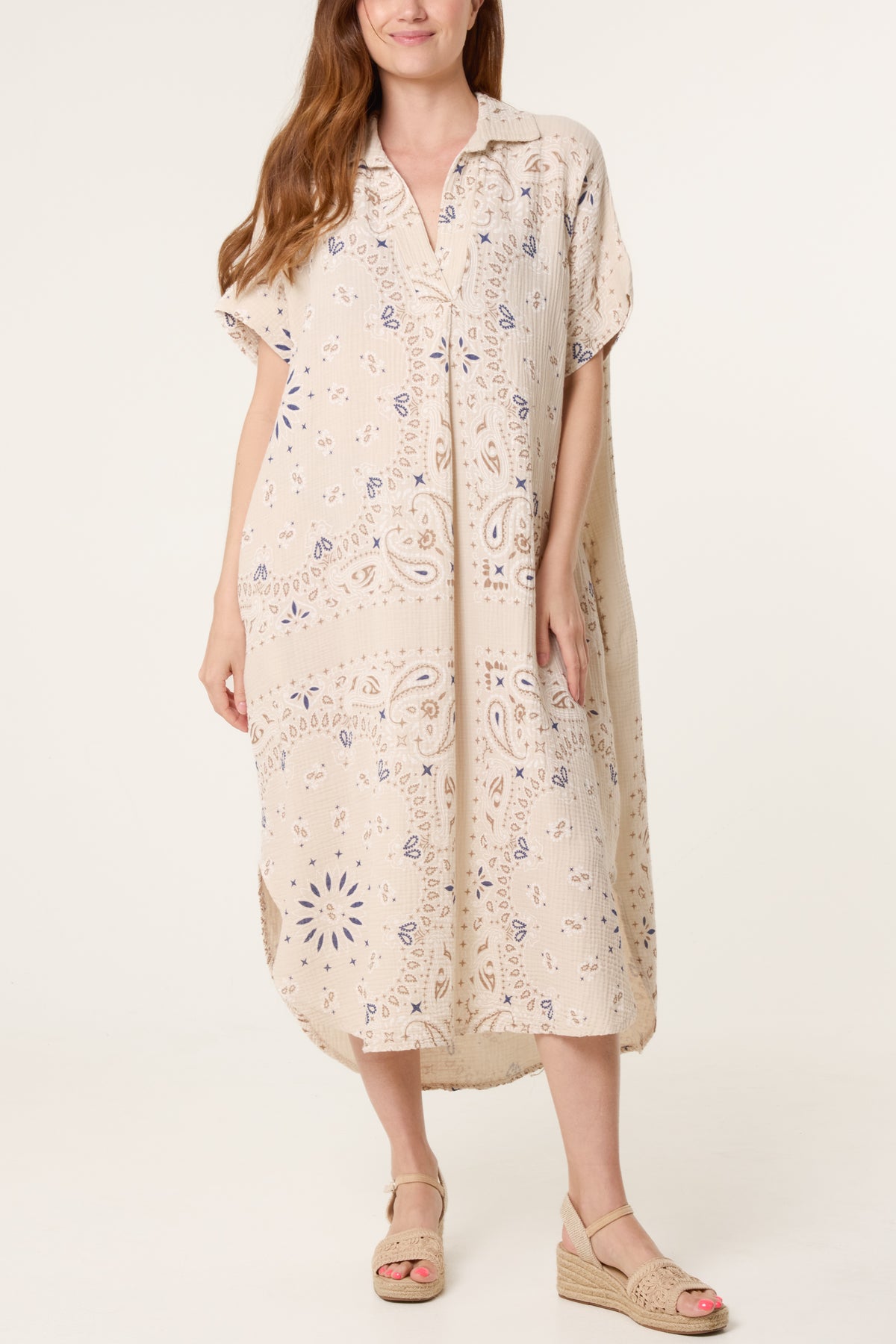 Bandana Print Cheesecloth Midi Dress