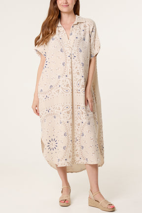 Bandana Print Cheesecloth Midi Dress