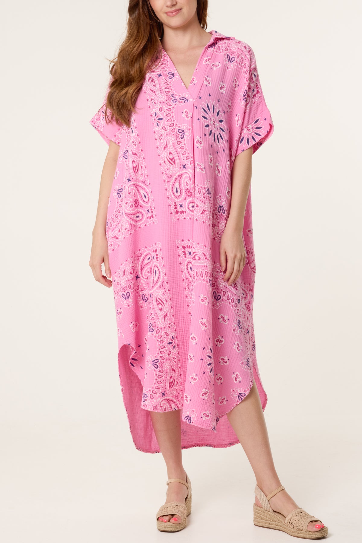 Bandana Print Cheesecloth Midi Dress