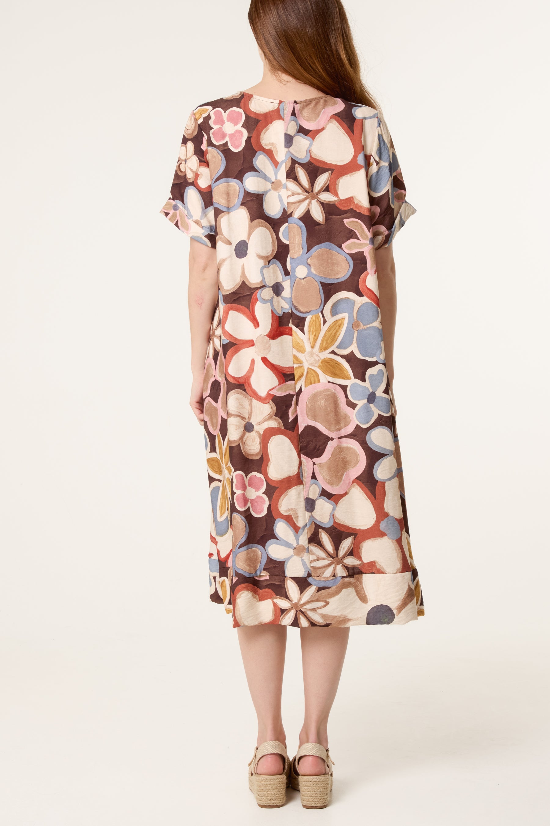 Bold Flower Short Sleeve Midi Dress