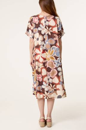 Bold Flower Short Sleeve Midi Dress