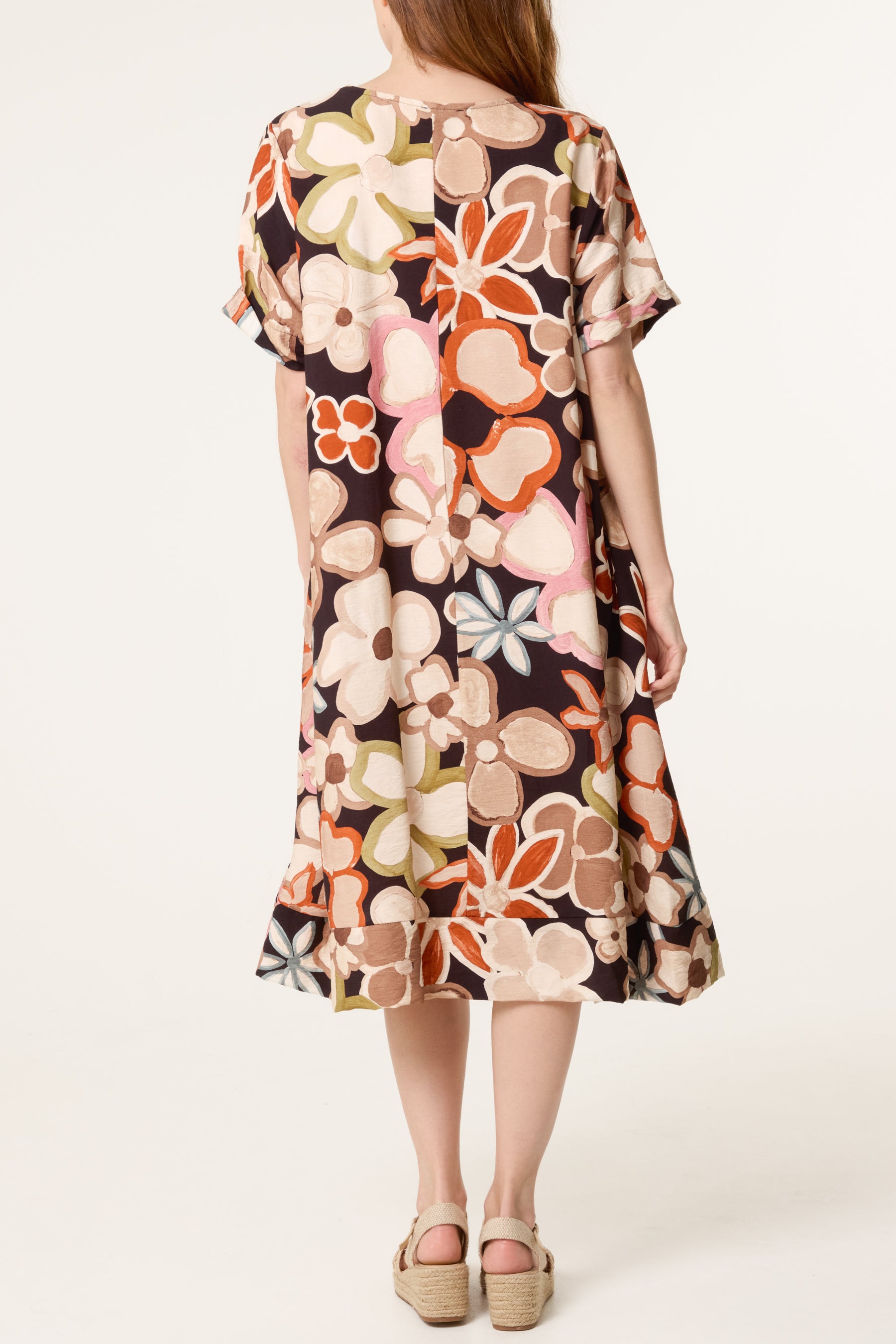 Bold Flower Short Sleeve Midi Dress