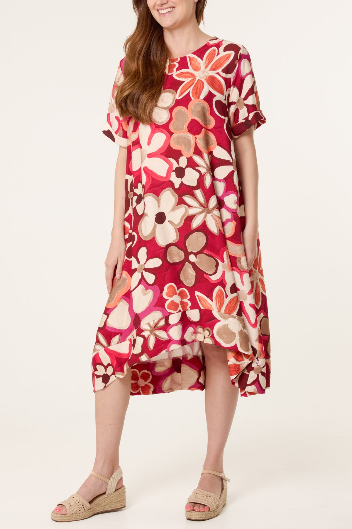 Bold Flower Short Sleeve Midi Dress