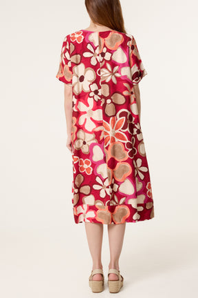 Bold Flower Short Sleeve Midi Dress