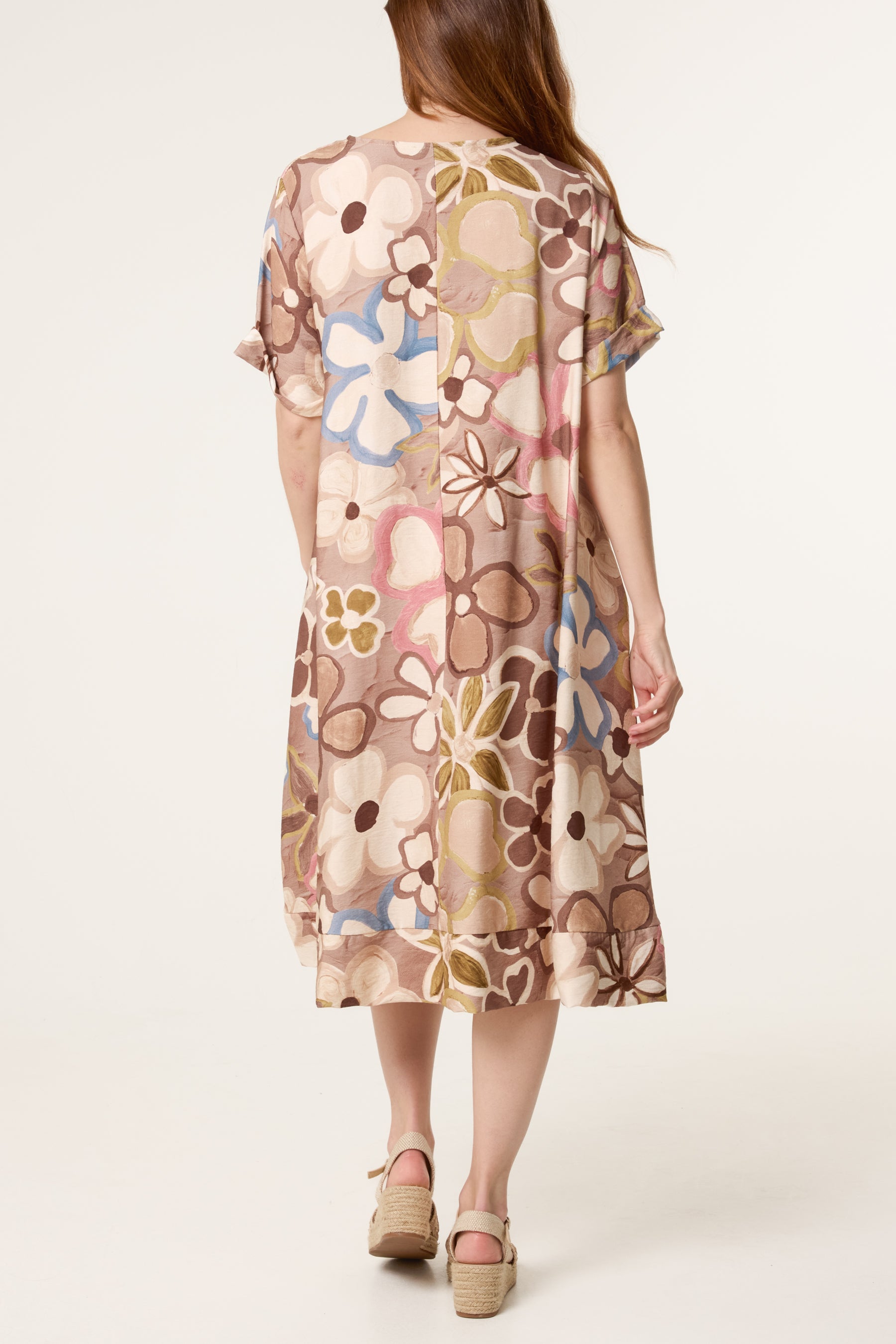 Bold Flower Short Sleeve Midi Dress