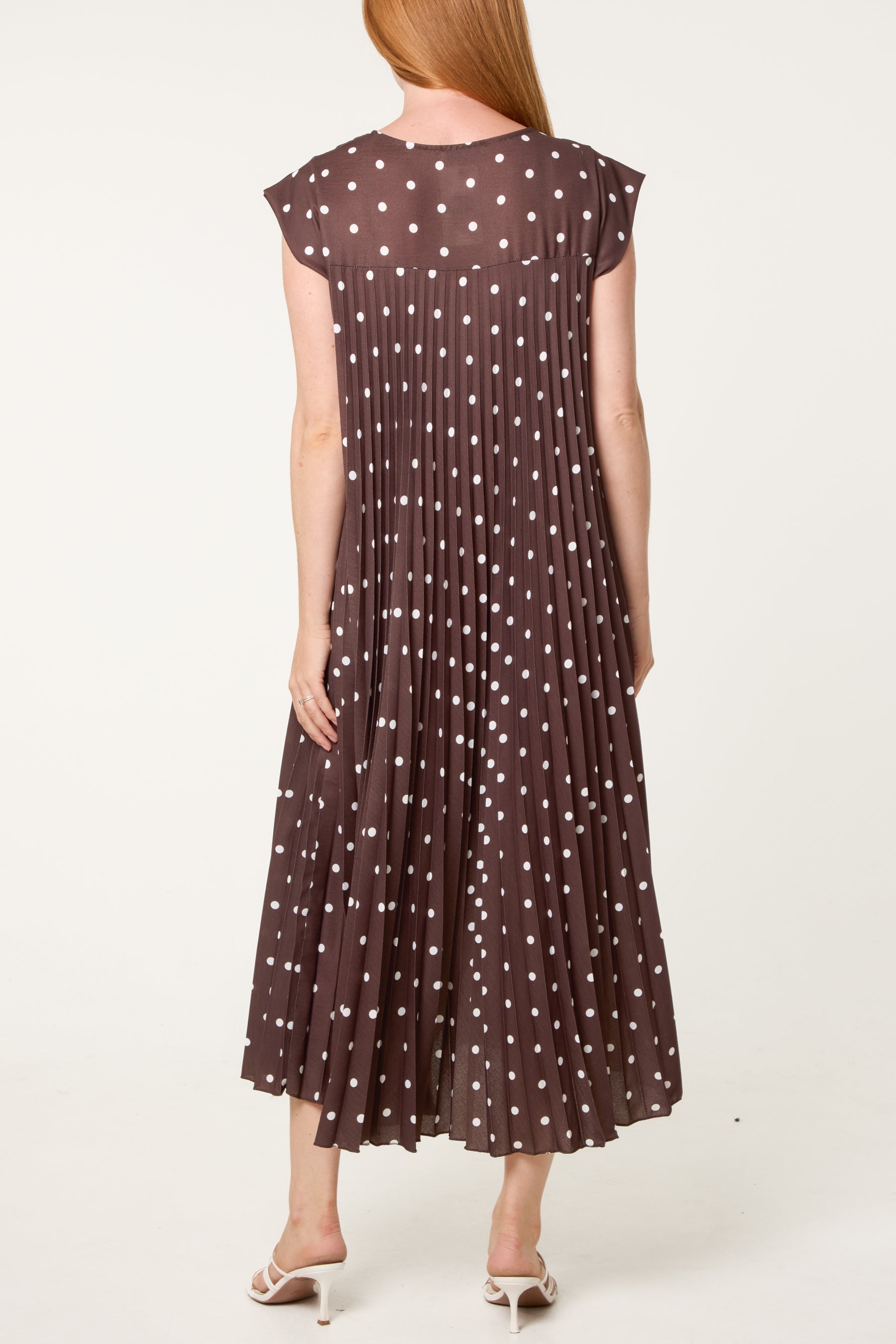 Polka Dot Cap Sleeve Pleated Dress