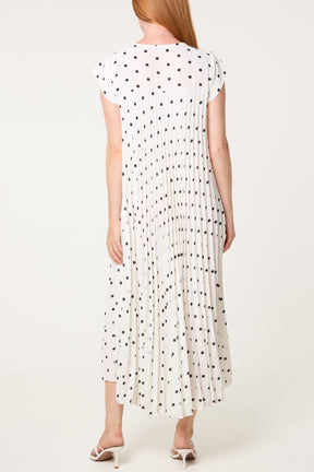 Polka Dot Cap Sleeve Pleated Dress