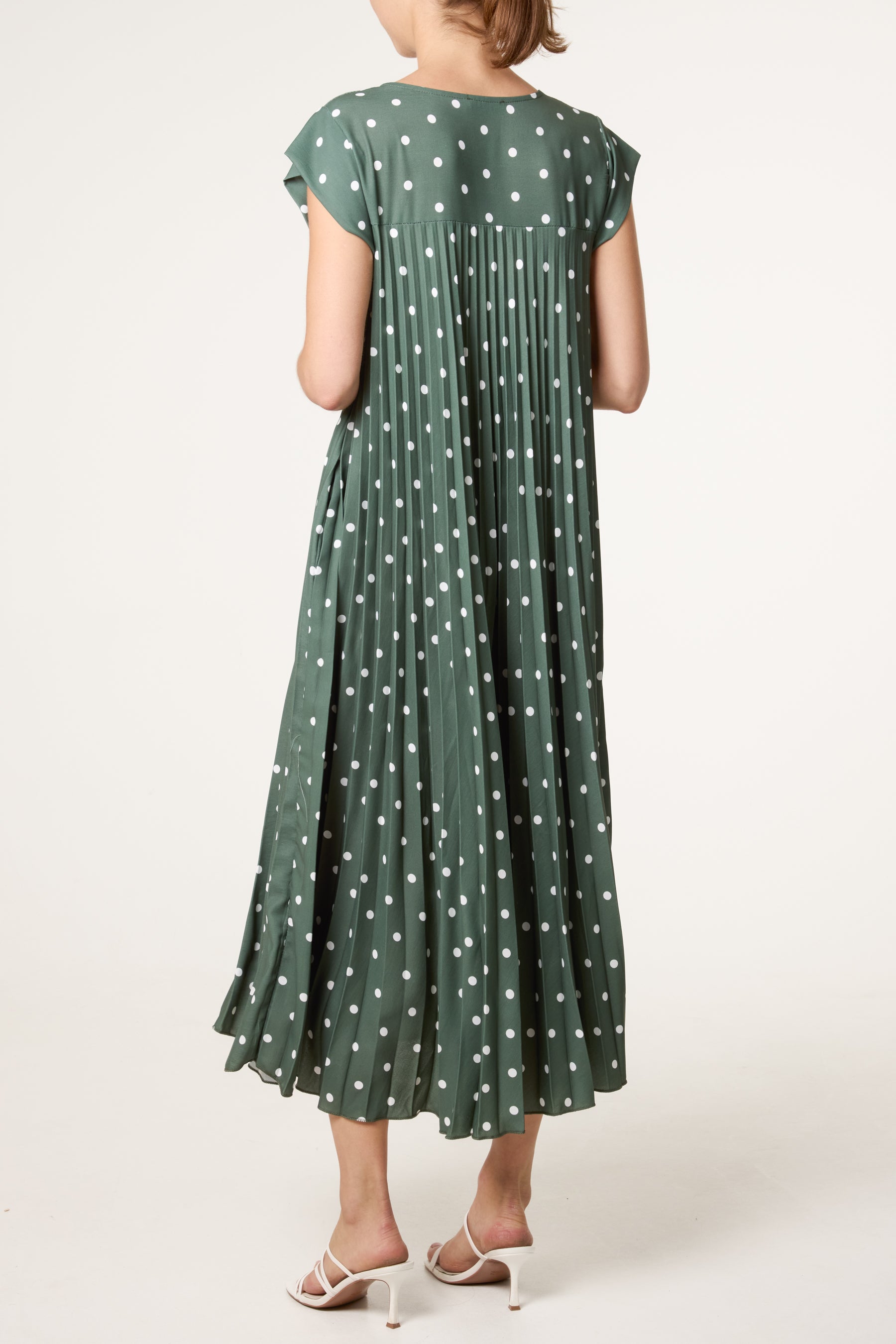 Polka Dot Cap Sleeve Pleated Dress
