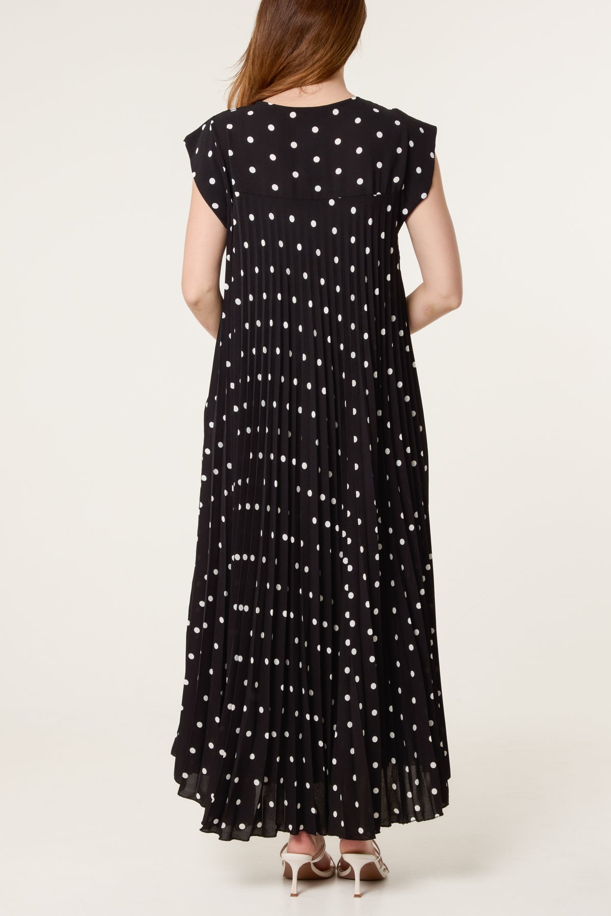 Polka Dot Cap Sleeve Pleated Dress