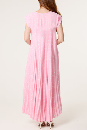 Polka Dot Cap Sleeve Pleated Dress