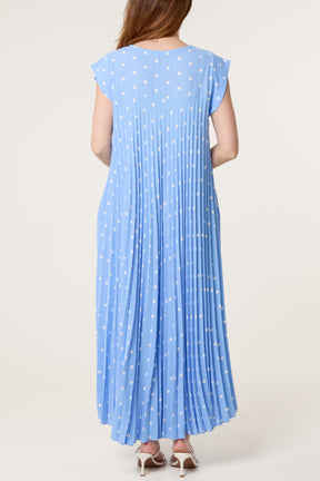 Polka Dot Cap Sleeve Pleated Dress