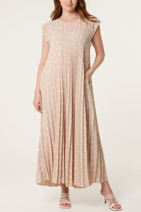 Polka Dot Cap Sleeve Pleated Dress