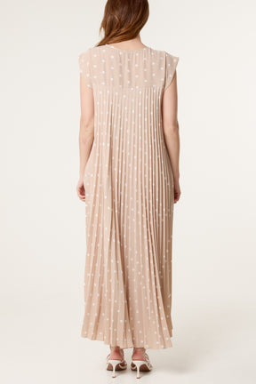 Polka Dot Cap Sleeve Pleated Dress