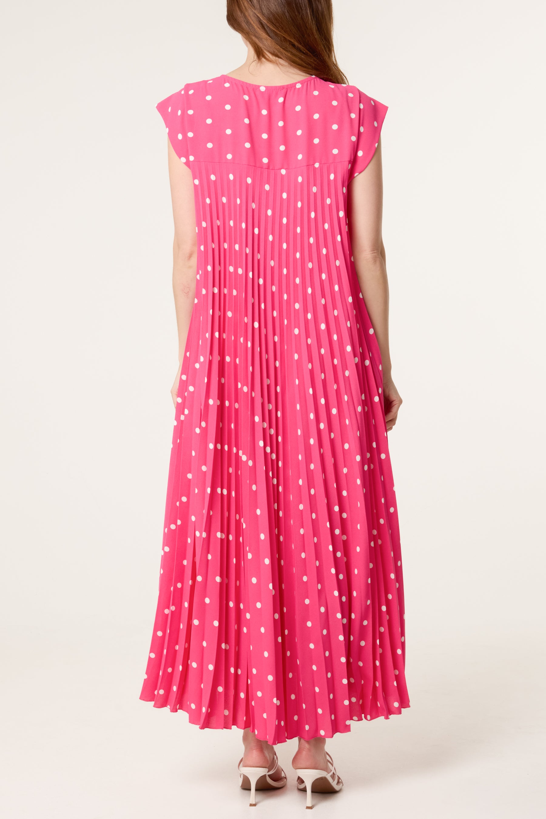Polka Dot Cap Sleeve Pleated Dress